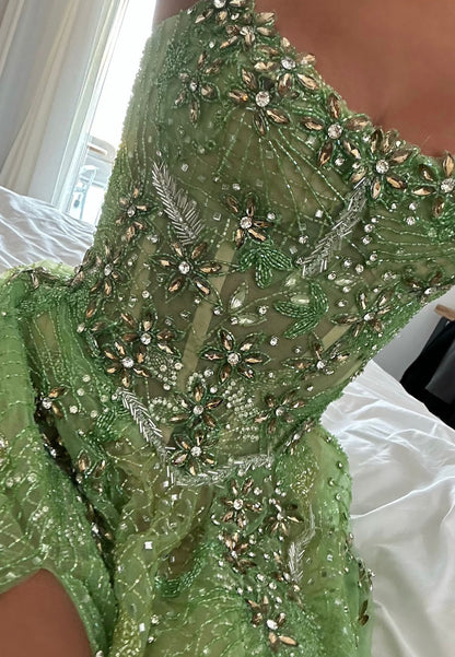 Scoop Straps Beaded Sparkly A-Line Prom Dress