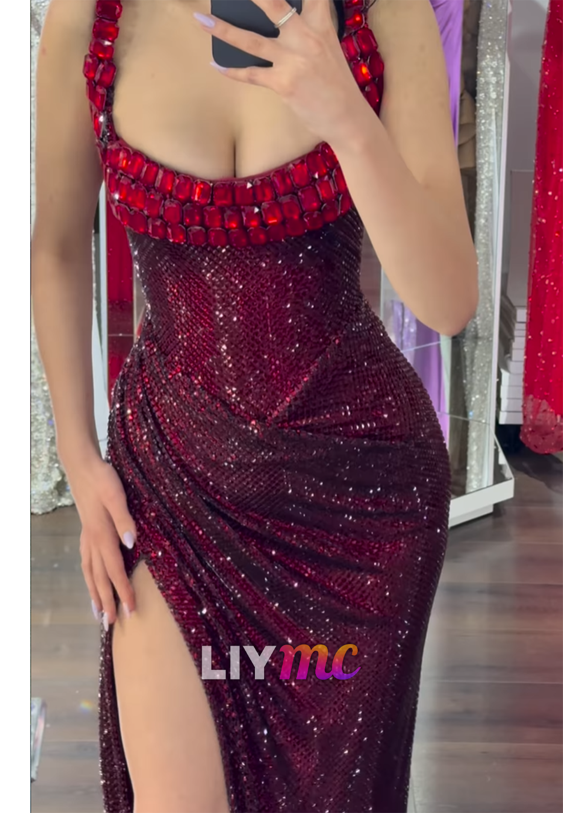 Scoop Straps Beeaded Sparkly Sheath Prom Dress