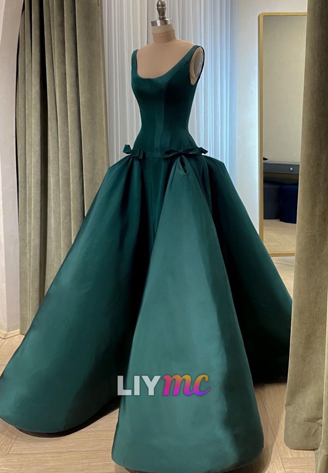 Scoop Straps Bowknot Satin A-Line Evening Dress