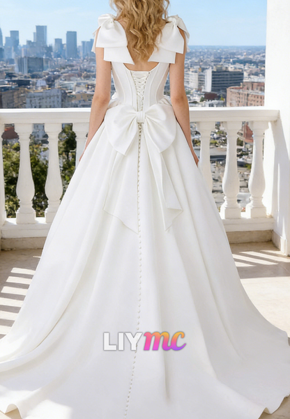 Scoop Straps Mikado Satin A-Line Pretty Wedding Dress