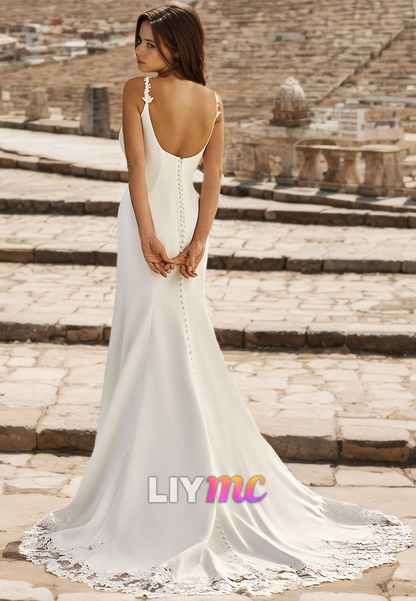 Scoop Straps Sleeveless Sleek Mermaid Beach Wedding Dress