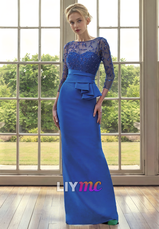 Scoop Long Sleeves Appliques Floor Length Mother of Bride Dress Cocktail Dress