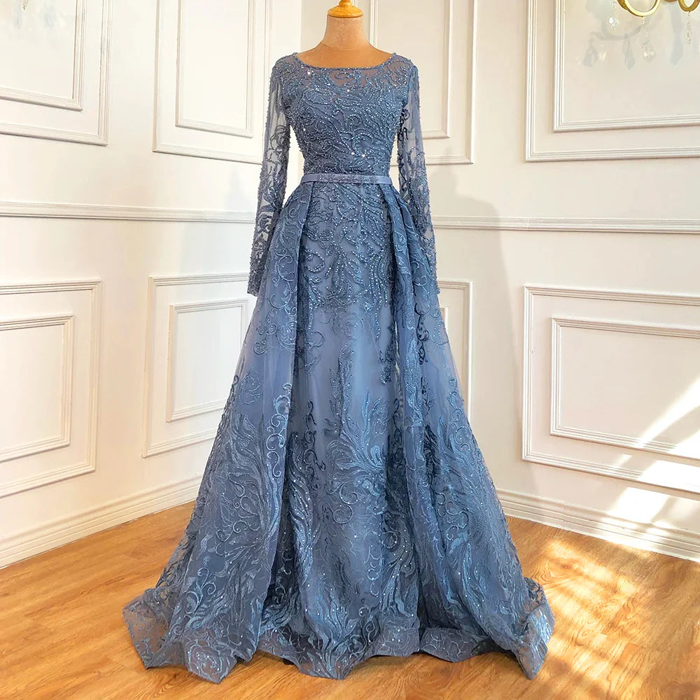 Scoop Long Sleeves Appliques Sheath Formal Dress