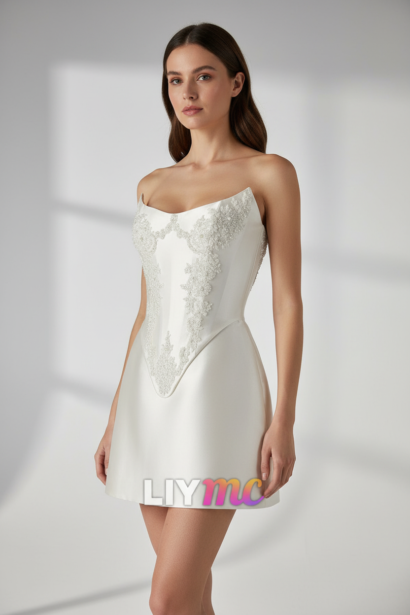 Semi-Sweetheart Satin Appliques Sleek A-Line Party Dress