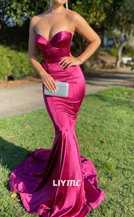 LP2073 - Semi-Sweetheart Sleeveless Open Back Fitted Mermaid Prom Dress