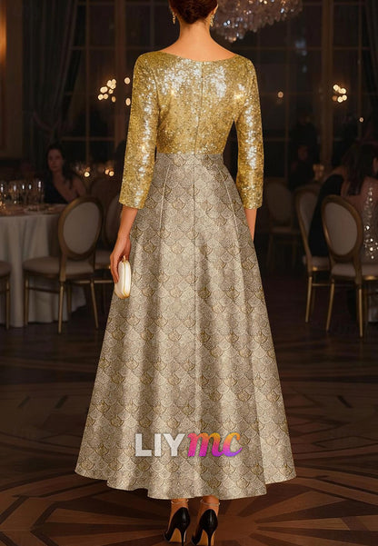 Sequin Jacquard Scallop Pattern A-Line Evening Gown Elegant Formal Dress