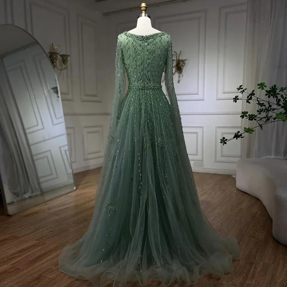 Luxury Designer Pink Dubai Evening Dress With Cape