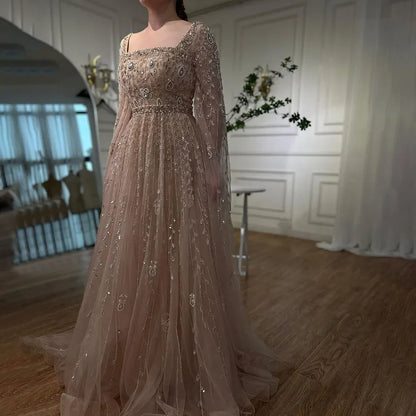 Luxury Designer Pink Dubai Evening Dress With Cape