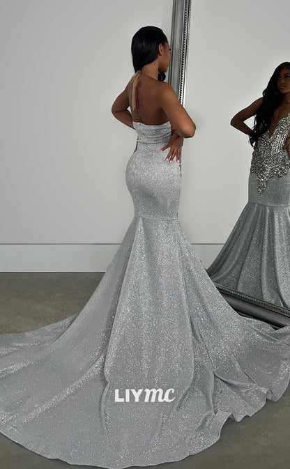 LP1277 -Sexy V-Neck Appliques Sparkly Mermaid Prom Dresses for Black Girls Classy