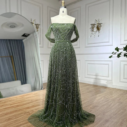 Nude A-Line Evening Gown with Pearl Beading