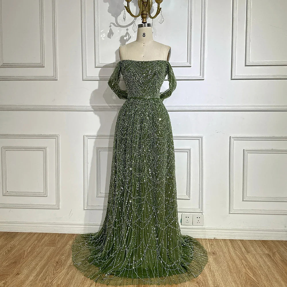 Nude A-Line Evening Gown with Pearl Beading