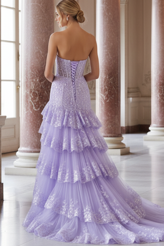 One Shoulder Sequins Appliques Mermaid Prom Dress