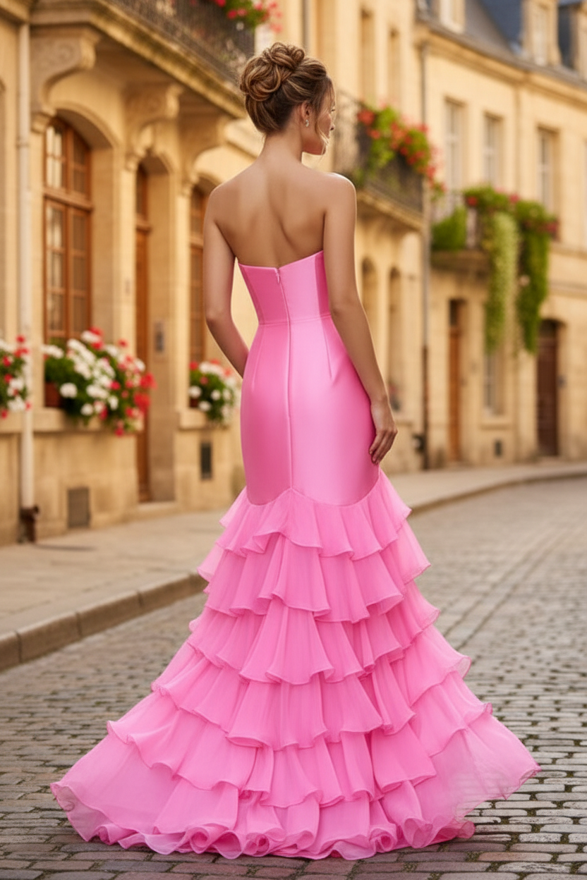 Straight Across Chiffon Tiered Mermaid Prom Dress