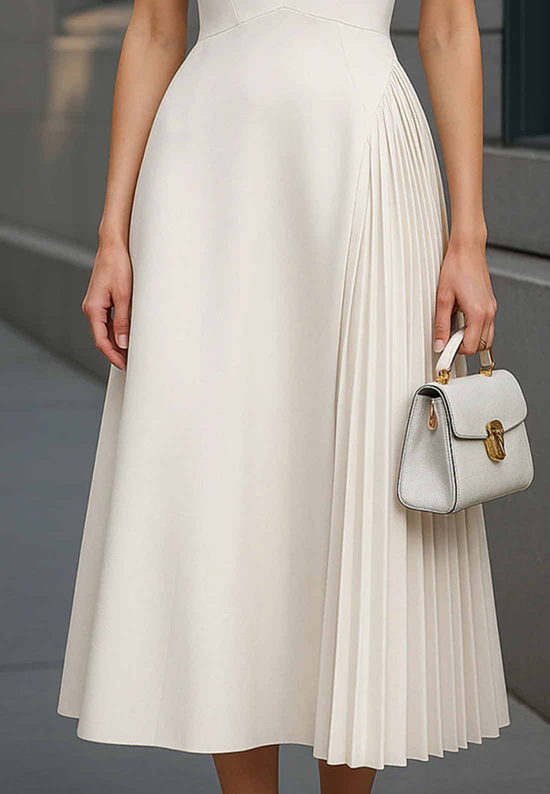 Shirt Collar Sleeveless A-Line White Work Dress