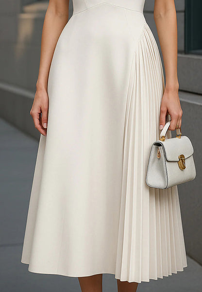 Shirt Collar Sleeveless A-Line White Work Dress