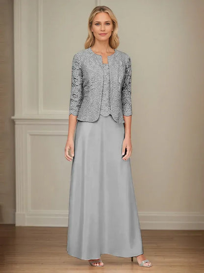 Glitter Lace & Satin Skirt Jacket Dress with Open Jacket