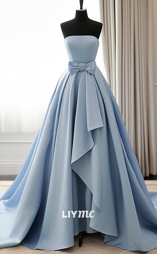 LP1908 - Simple A-Line Satin Blue Long Prom Dress, Blue Long Evening Dress