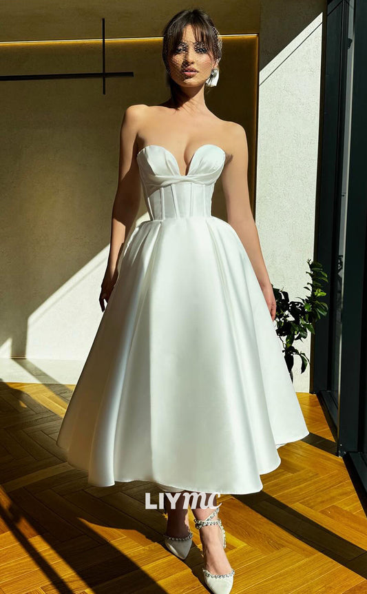 LP1825 - Simple Semi-Sweetheart Sleeveless Pleated Satin A-Line Prom Dress