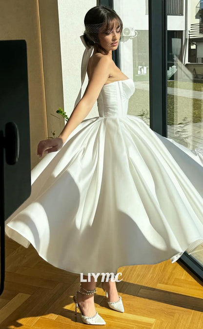 LP1825 - Simple Semi-Sweetheart Sleeveless Pleated Satin A-Line Prom Dress