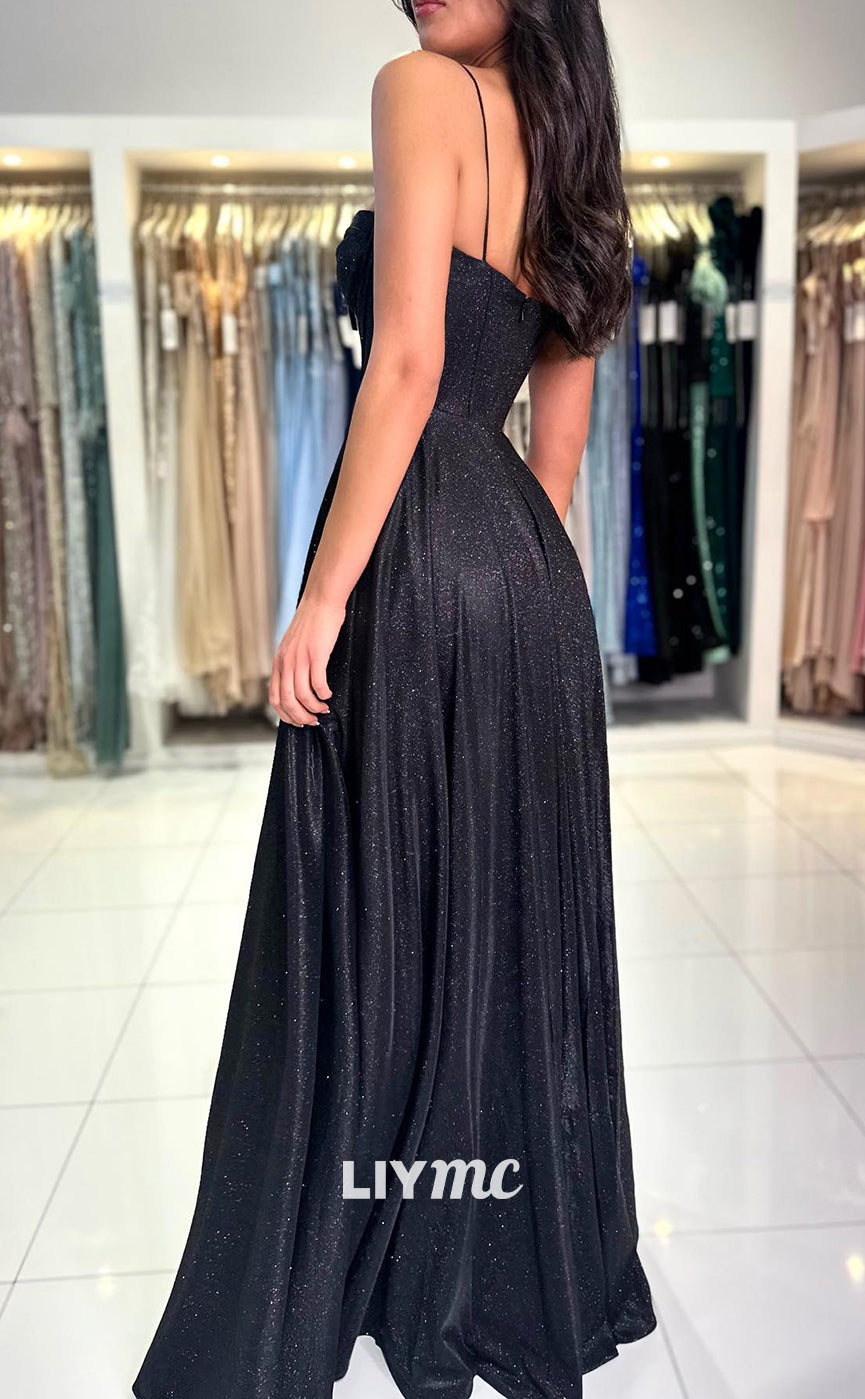 LP1352 - Simple & Casual A-Line Strapless Straps Sleeveless High Side Slit Long Prom Evening Dress