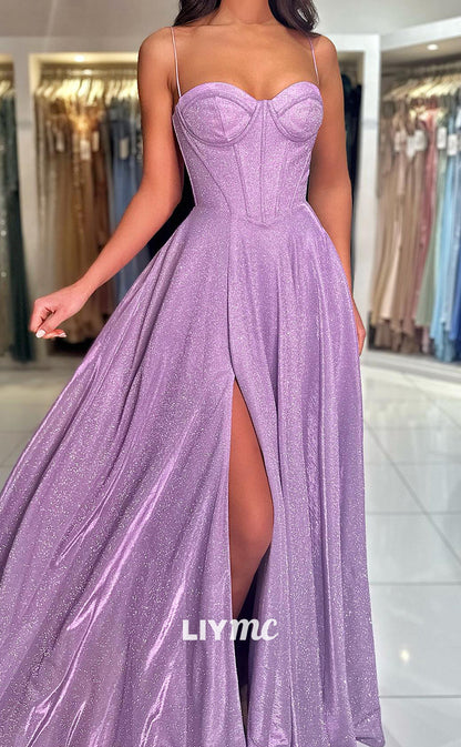 LP1352 - Simple & Casual A-Line Strapless Straps Sleeveless High Side Slit Long Prom Evening Dress