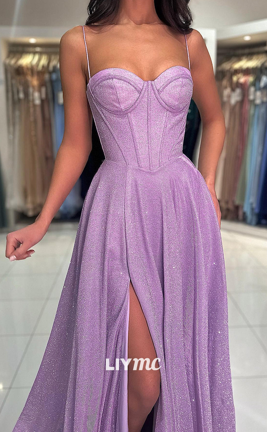 LP1352 - Simple & Casual A-Line Strapless Straps Sleeveless High Side Slit Long Prom Evening Dress