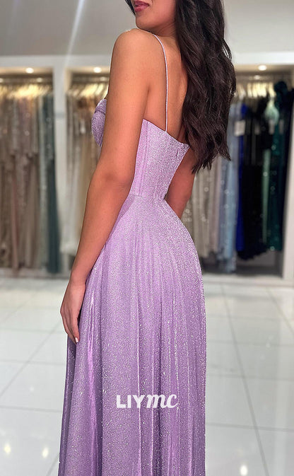 LP1352 - Simple & Casual A-Line Strapless Straps Sleeveless High Side Slit Long Prom Evening Dress