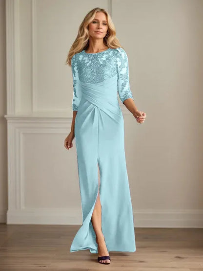 Scoop Long Sleeves Appliques Sheath Prom Dress