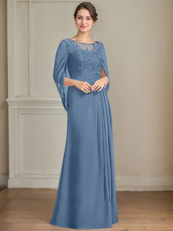 A-Line/Princess Scoop Floor-Length Mother of the Bride Dresses with Pleated & Sequins