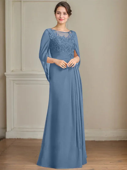 A-Line/Princess Scoop Floor-Length Mother of the Bride Dresses with Pleated & Sequins