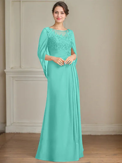 A-Line/Princess Scoop Floor-Length Mother of the Bride Dresses with Pleated & Sequins