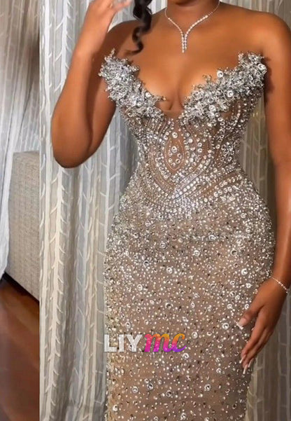 Sparkle Mermaid Prom Dresses Beaded Crystals Evening Gown for Formal Party
