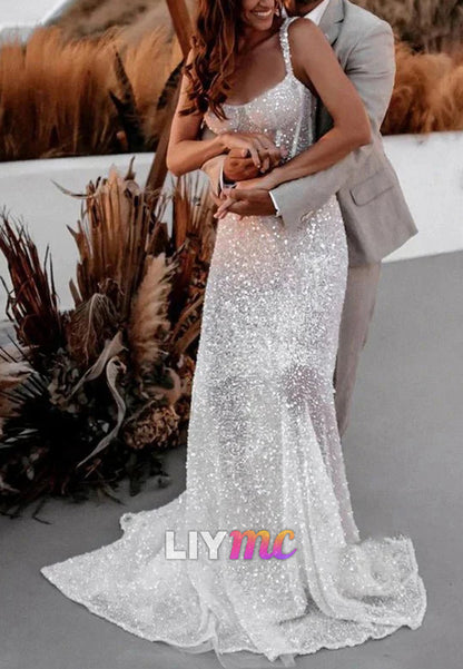 Sparkly Sheath Sweetheart Sequins Wedding Dresses