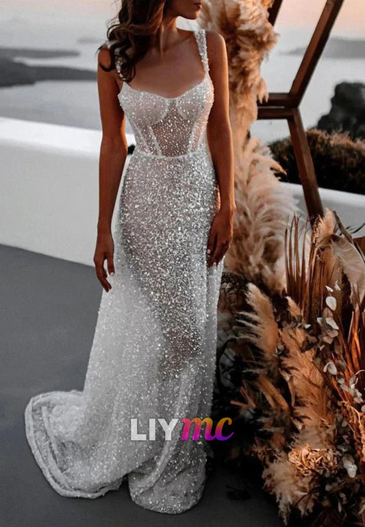 Sparkly Sheath Sweetheart Sequins Wedding Dresses