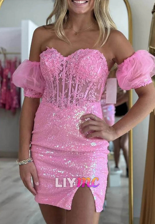 Sparkly Tight Corset Sequined Short Homecoming Dress with Lace