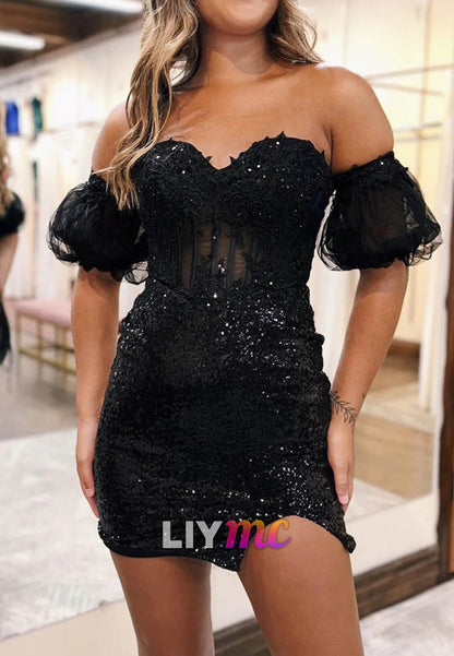 Sparkly Tight Corset Sequined Short Homecoming Dress with Lace