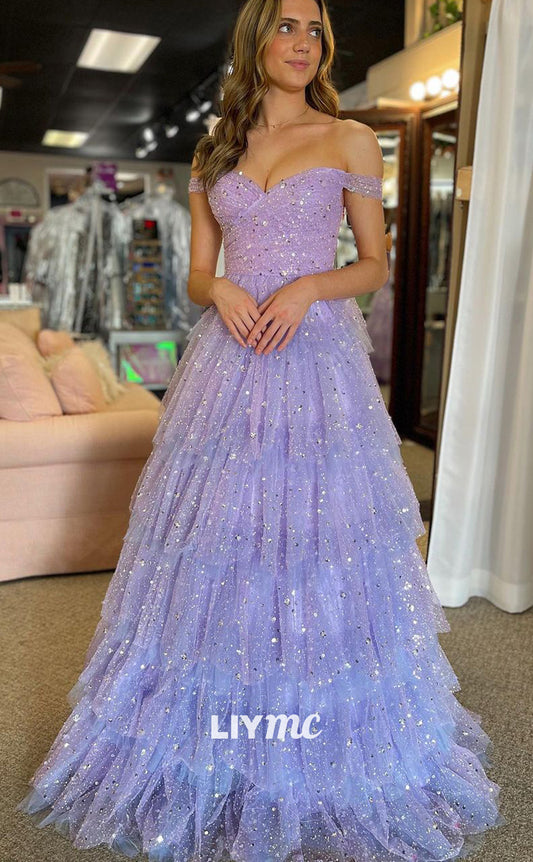 LP1333 - Sparkly Sweetheart Tiered Ball Gown Prom Dress