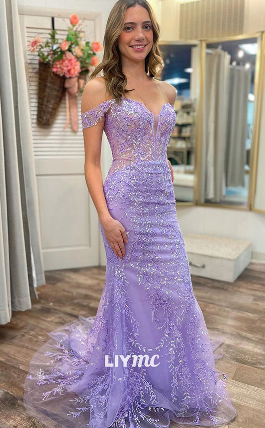 LP1334 - Sweetheart Appliquins Sheer Open Back Mermaid Prom Dress