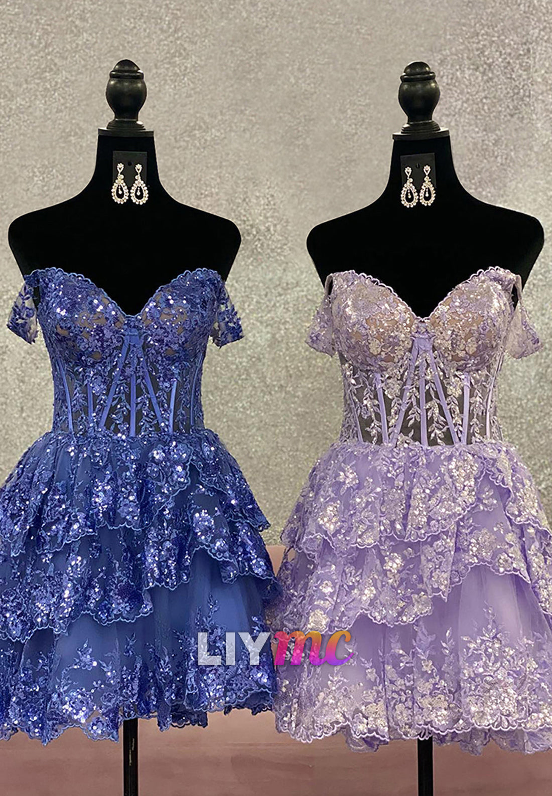 Off-Shoulder Appliques Tiered A-Line Short Homecoming Dress