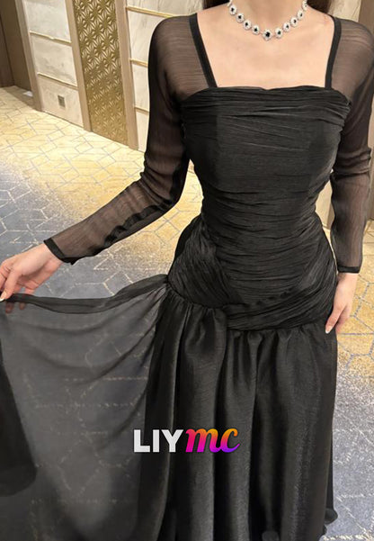 Square Long Sleeevs A-Line Evening Dress