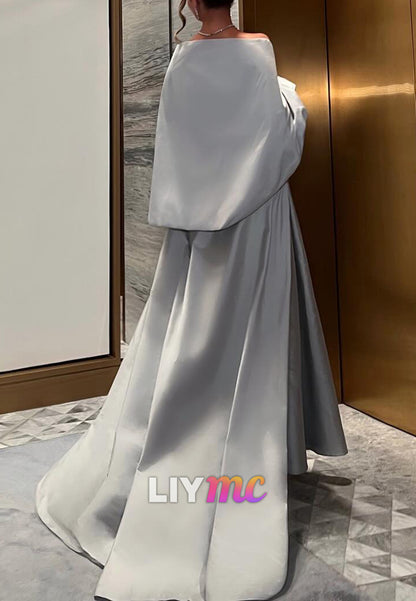 Square Long Sleeves Pleated Sleek A-Line Formal Dress