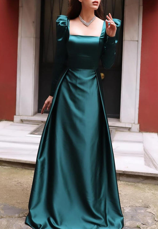 Square Long Sleeves Sleek A-Line Formal Dress