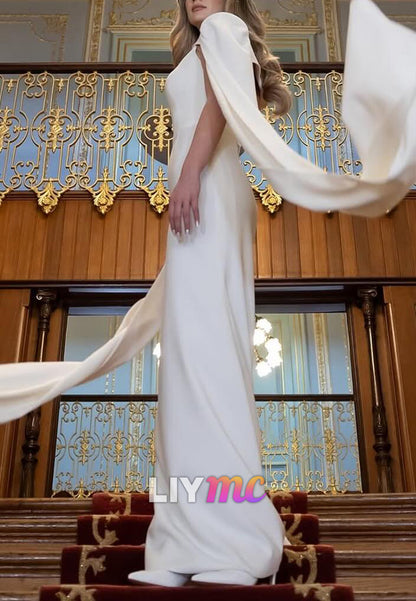 Square Long Sleeves Sleek Fitted Evening Dress Mermaid Wedding Dress
