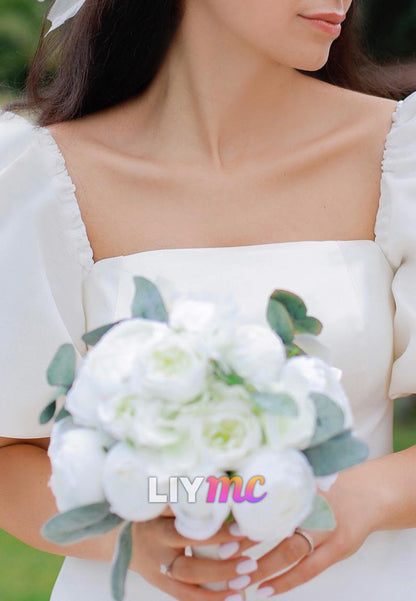 Square Puff Sleeves A-Line Short Beach Wedding Dress