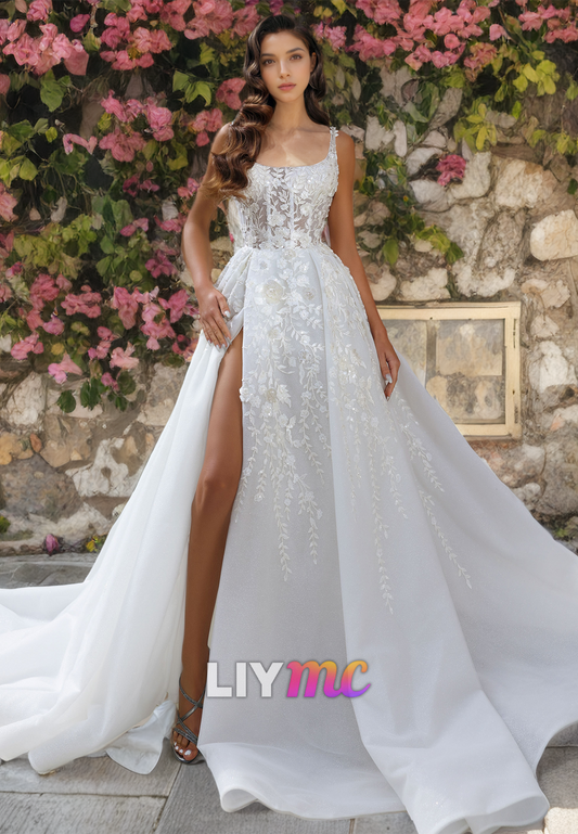 Square Sleeveless Appliques A-Line Wedding Dress