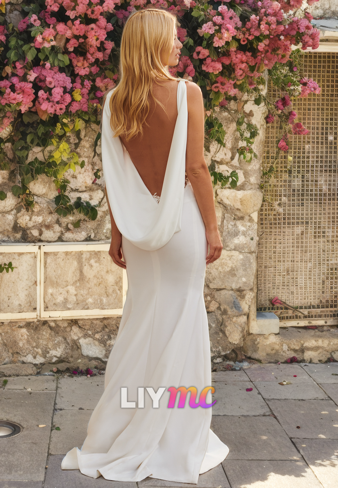 Square Sleeveless Open Back Mermaid Beach Wedding Dress