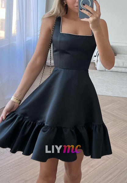 LY346 - Scoop Spaghetti Straps A-Line Pleated Short Homecoming Dress