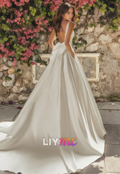 Square Sleeveless Pleated A-Line Wedding Dress