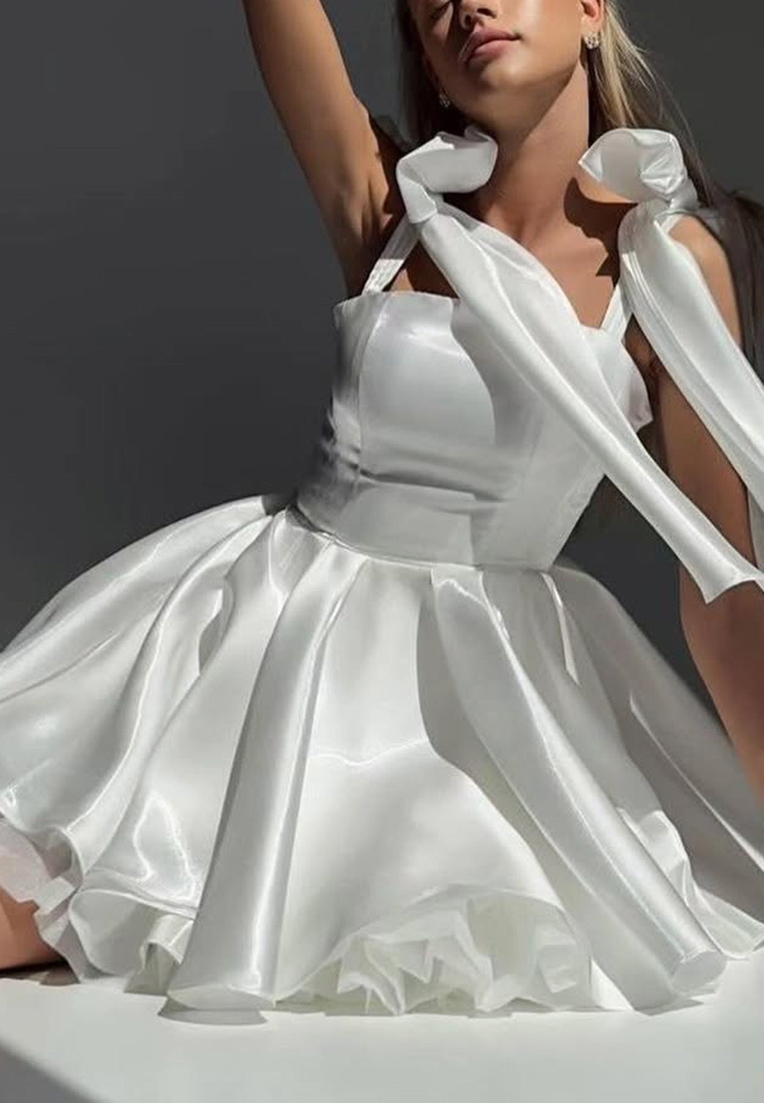 Square Sleeveless Pleated Sleek A-Line Short Wedding Dress