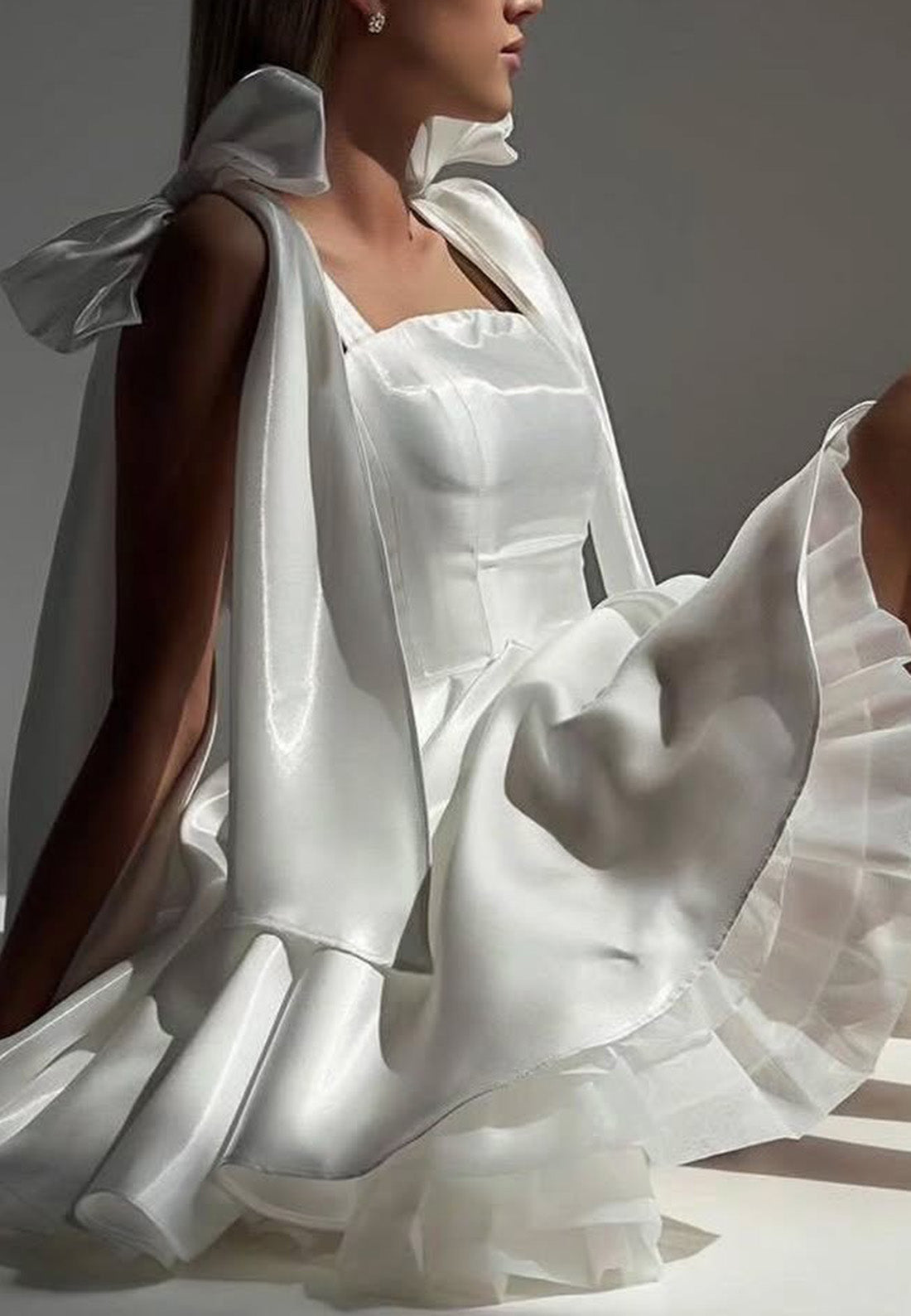 Square Sleeveless Pleated Sleek A-Line Short Wedding Dress